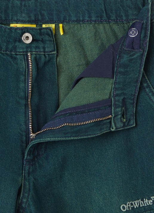 Off-White Straight fit cargobroek van denim - detail donkergroen