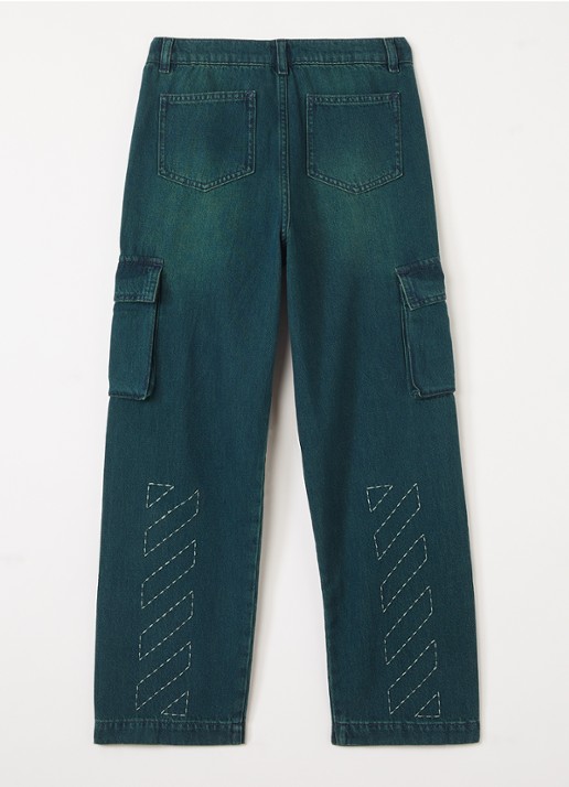 Off-White Straight fit cargobroek van denim - voorkant 3 donkergroen