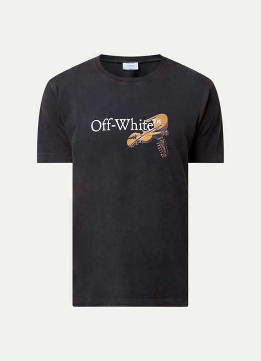 Off-White T-shirt met logo- en backprint - voorkant antraciet