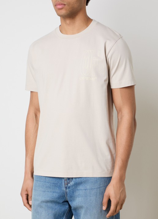 Off-White T-shirt met logo- en backprint - achterkant beige