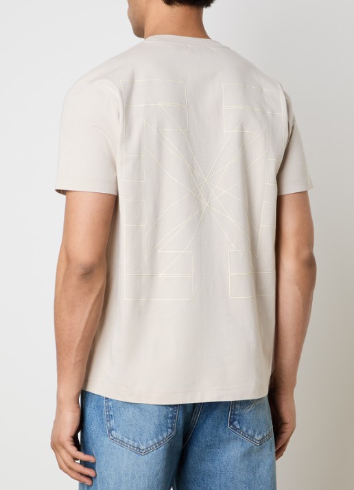 Off-White T-shirt met logo- en backprint - detail 4 beige