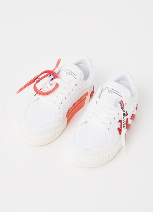 Off-White Vulcanized sneaker van canvas met suède detail - voorkant 4 wit
