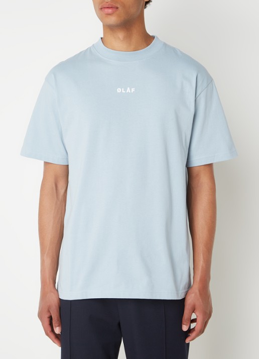 OLAF Block T-shirt met logo - detail lichtblauw