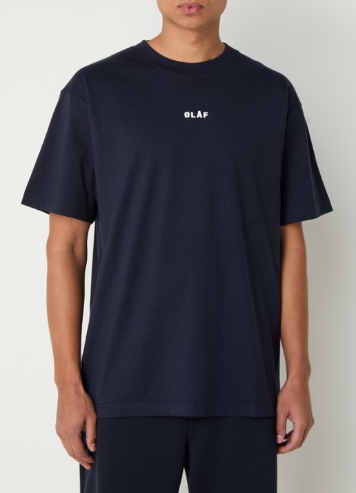 OLAF Block T-shirt van katoen met logo - detail 4 donkerblauw