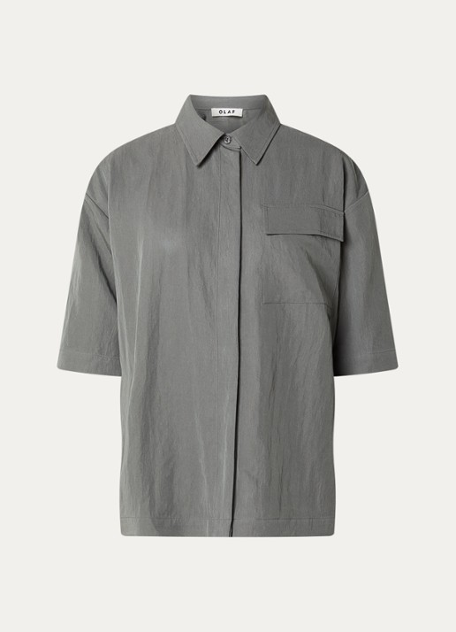 OLAF Blouse met borstzak en logoborduring - voorkant 2 grijs