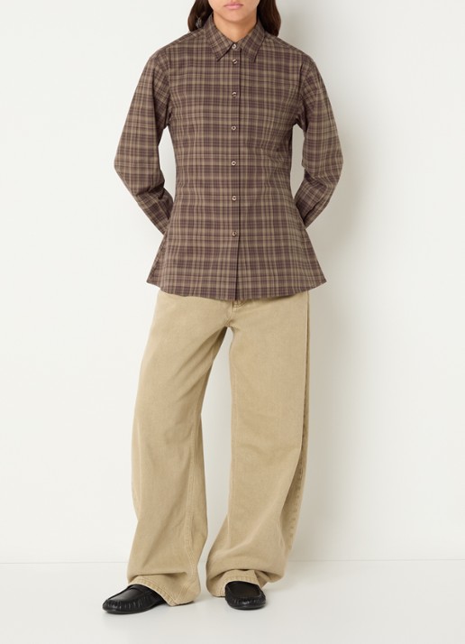 OLAF Blouse met ruitdesin - voorkant 3 lichtbruin