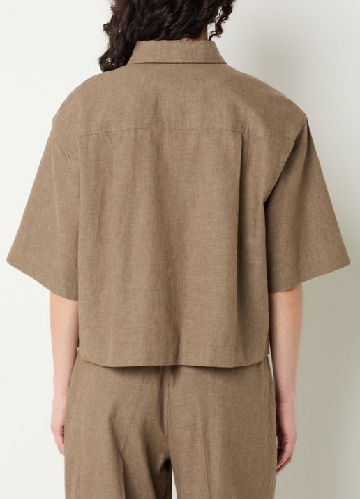 OLAF Blouse van linnen met logoborduring - achterkant 4 zand