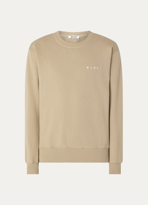 OLAF Brushstroke sweater met logo- en backprint - voorkant beige