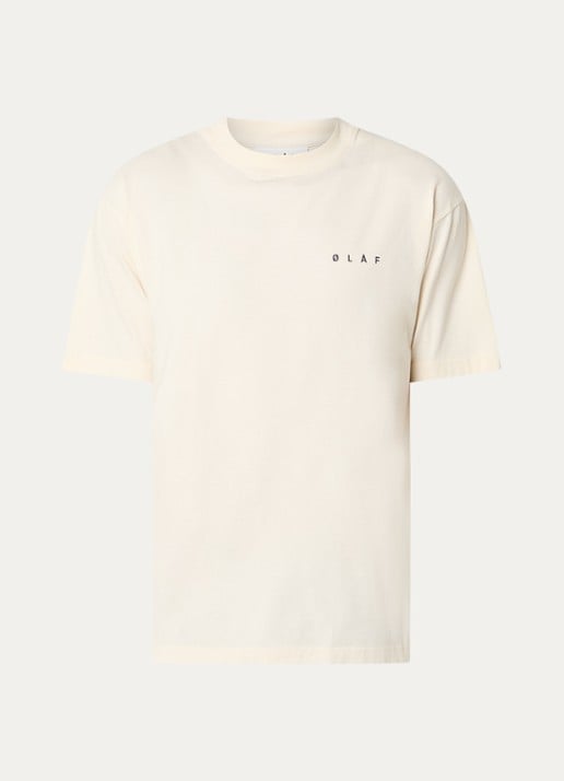 OLAF Crafted Face T-shirt met logo en backprint - voorkant 3 gebroken wit