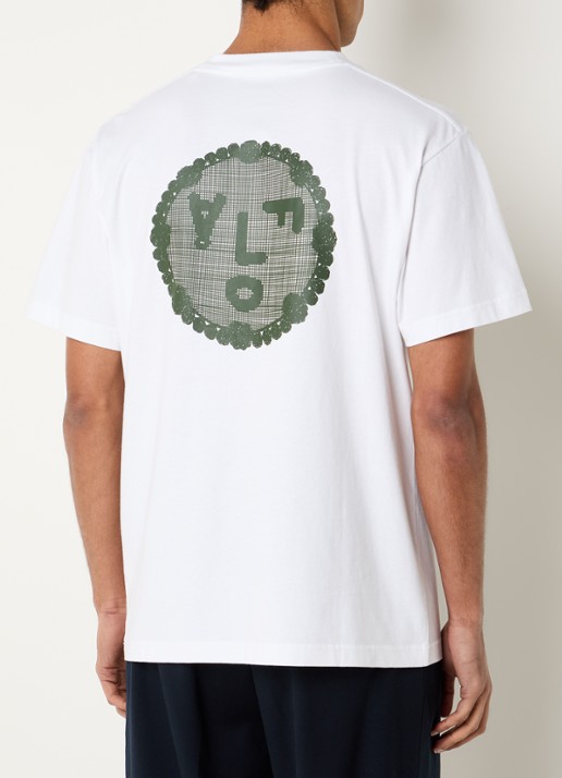 OLAF Doily Face T-shirt met logo- en backprint - detail wit