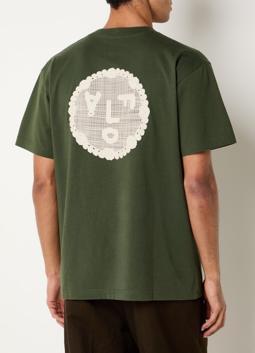 OLAF Doily Face T-shirt met logo- en backprint - detail 4 legergroen