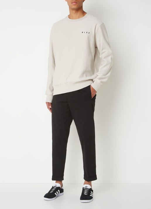 OLAF Face sweater met logo- en backprint - voorkant 3 lichtgrijs