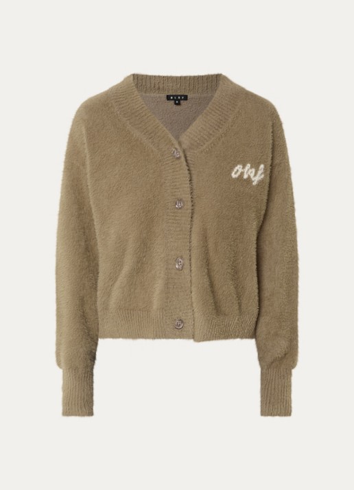 OLAF Fijngebreid vest met logo - voorkant zand