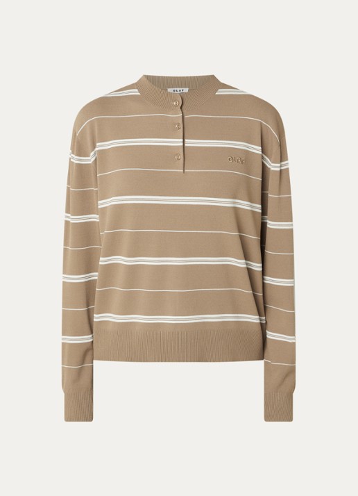 OLAF Fijngebreide pullover met streepprint - voorkant 2 bruin