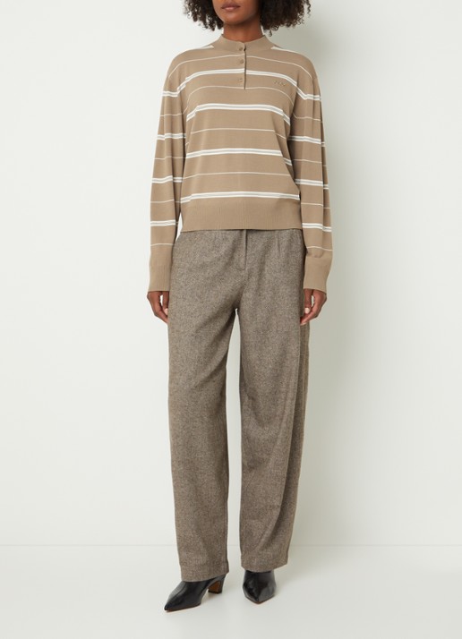 OLAF Fijngebreide pullover met streepprint - voorkant 3 bruin