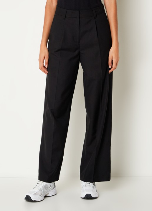 OLAF High waist wide fit pantalon met persplooi - detail 3 zwart