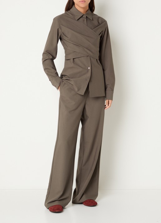 OLAF High waist wide fit pantalon met structuur - voorkant 2 zand