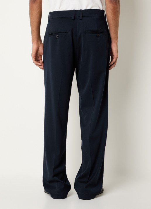 OLAF Loose fit pantalon in wolblend met persplooi - achterkant 3 donkerblauw