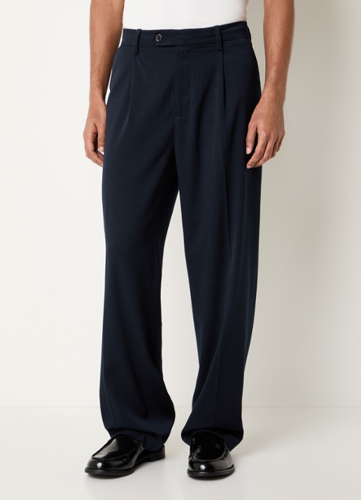 OLAF Loose fit pantalon in wolblend met persplooi - detail donkerblauw