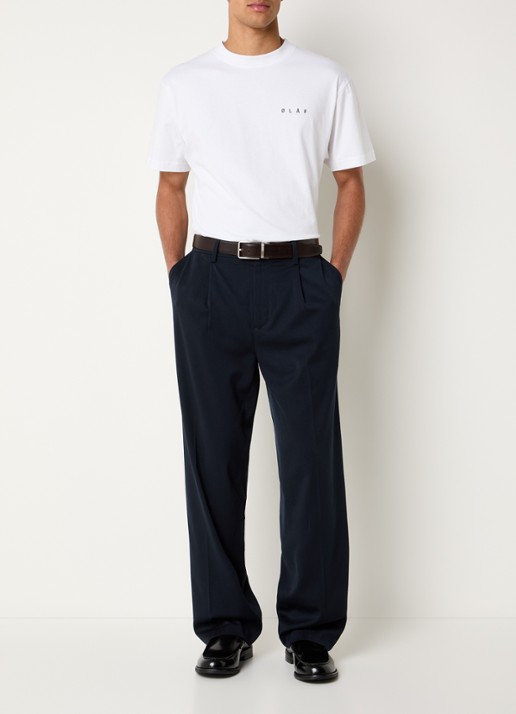 OLAF Loose fit pantalon in wolblend met persplooi - voorkant 5 donkerblauw