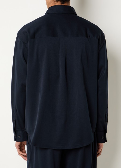 OLAF Oversized fit overshirt in wolblend met logoborduring - achterkant 4 donkerblauw