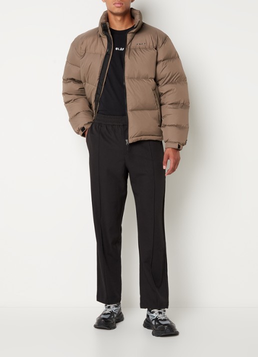 OLAF Puffer jack met donsvulling en opbergbare capuchon - voorkant 4 taupe