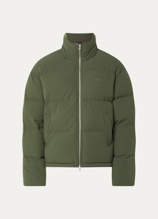 OLAF Puffer jack met opbergbare capuchon en logo - voorkant donkergroen