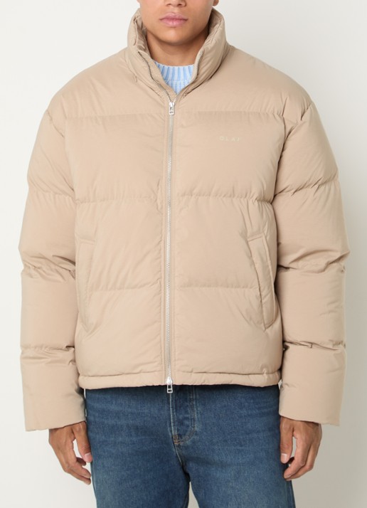 OLAF Puffer jack met ritszakken en logo - detail 4 beige