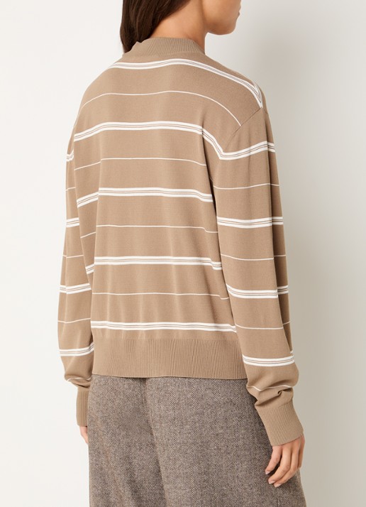 OLAF Pullover met streepprint en logoborduring - achterkant lichtbruin