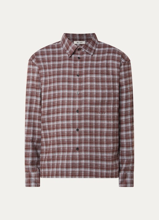 OLAF Regular fit overshirt met ruitdessin - voorkant 2 kastanjebruin