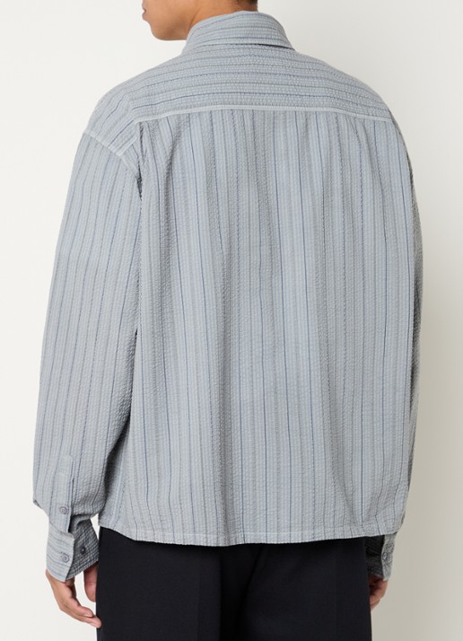 OLAF Regular fit overshirt van crêpe met streepprint - achterkant 3 grijs