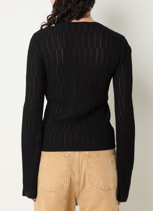 OLAF Retro grofgebreide pullover met opengewerkt dessin - achterkant zwart