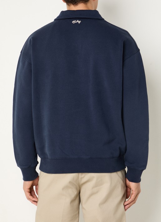 OLAF Script oversized fit polo met logoborduring - achterkant donkerblauw