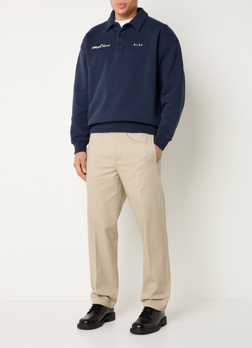 OLAF Script oversized fit polo met logoborduring - voorkant 3 donkerblauw
