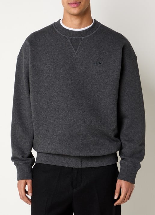 OLAF Signature Boxy sweater met gemêleerd dessin en logoborduring - detail antraciet