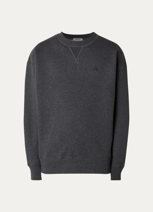 OLAF Signature Boxy sweater met gemêleerd dessin en logoborduring - voorkant 2 antraciet