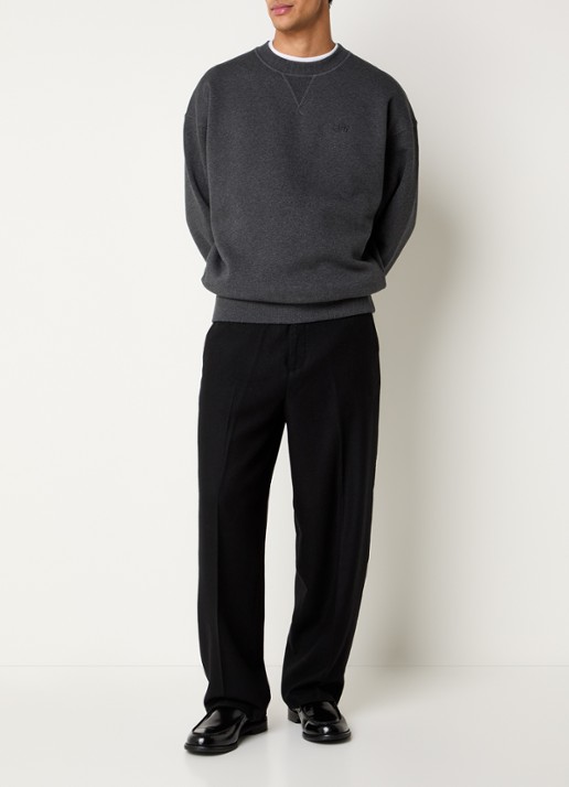 OLAF Signature Boxy sweater met gemêleerd dessin en logoborduring - voorkant 3 antraciet