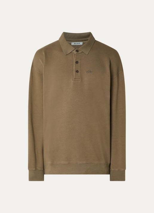 OLAF Signature oversized sweater met polokraag en logoborduring - voorkant lichtbruin