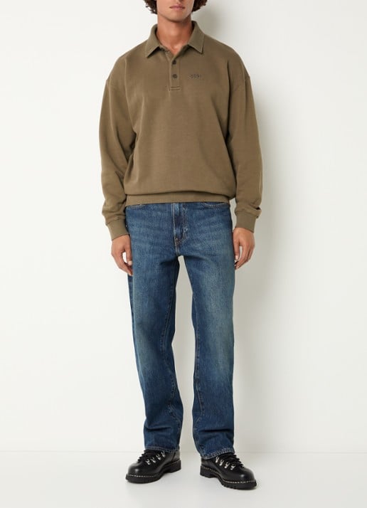 OLAF Signature oversized sweater met polokraag en logoborduring - voorkant 2 lichtbruin