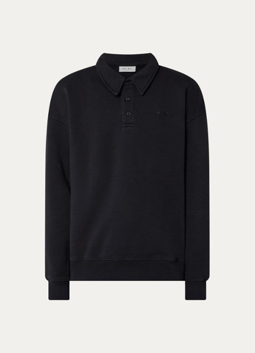 OLAF Signature sweater met polokraag en logoborduring - voorkant 2 zwart