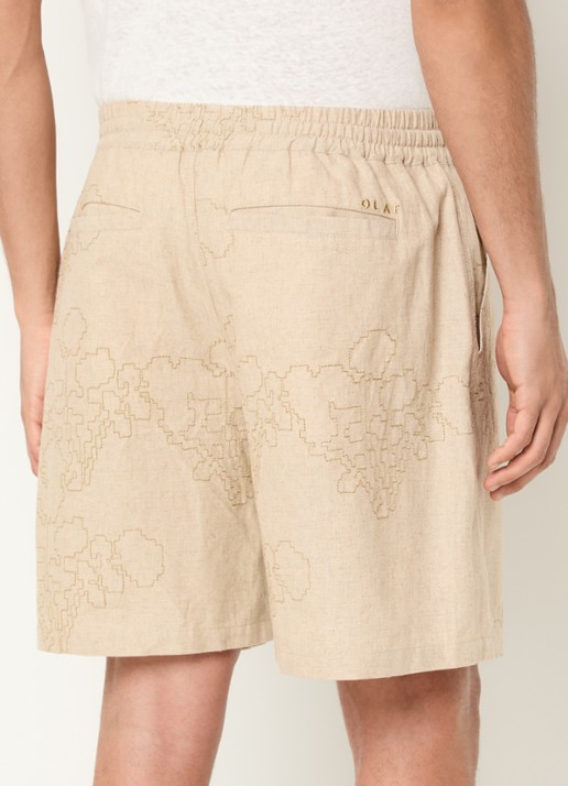 OLAF Straight fit korte broek in linnenblend met borduring - achterkant 3 beige