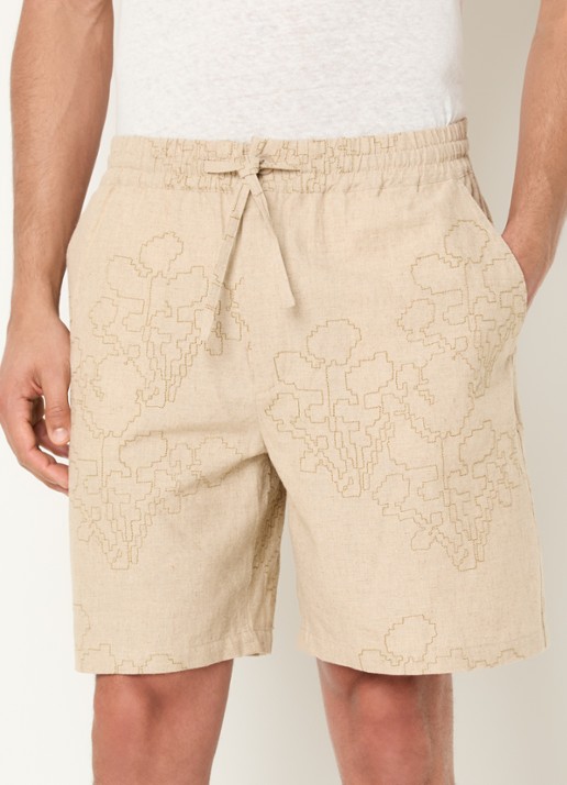 OLAF Straight fit korte broek in linnenblend met borduring