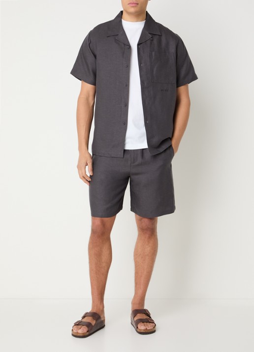 OLAF Straight fit korte broek in linnenblend met trekkoord - voorkant 2 antraciet