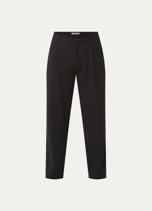 OLAF Straight fit pantalon in wolblend met steekzakken - voorkant 4 zwart