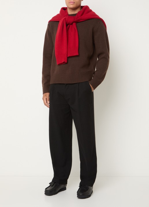 OLAF Straight fit pantalon in wolblend met steekzakken - voorkant 5 zwart