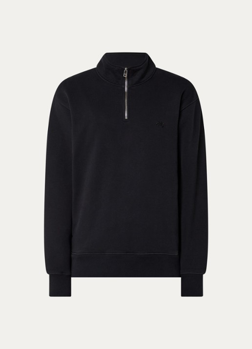 OLAF Sweater met halve rits en logoborduring - voorkant 2 zwart