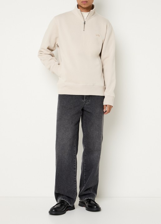OLAF Sweater met halve rits en logoborduring - voorkant 2 beige