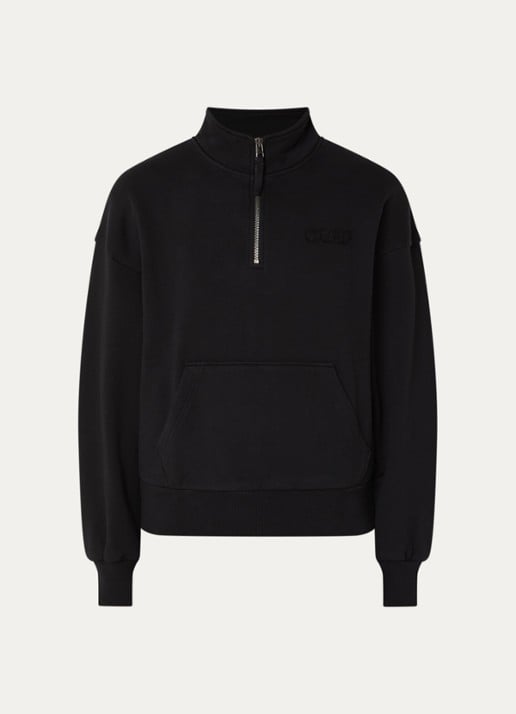 OLAF Sweater met halve rits en logoborduring - voorkant 3 zwart