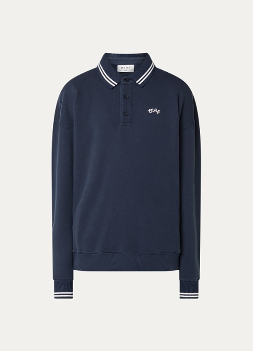 OLAF Sweater met polokraag en logoborduring - voorkant 2 donkerblauw