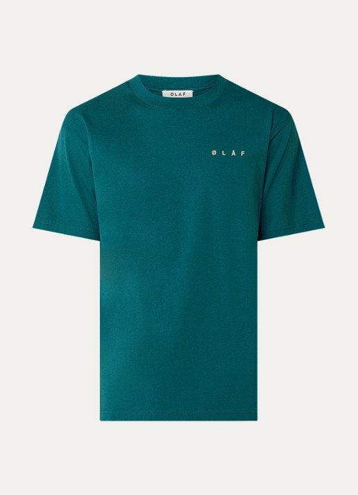 OLAF T-shirt met front- en backprint - voorkant zeegroen
